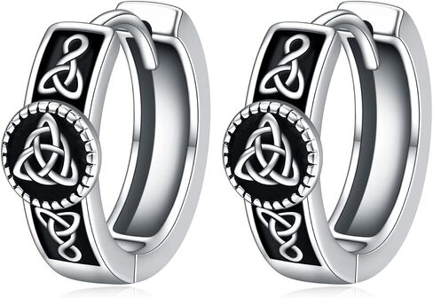 POPLYKE Black Celtic Knot Hoop Earrings 925 Sterling Silver Small Vintage Gothic Punk Rock Hoop Earrings Men… in Saudi Arabia
