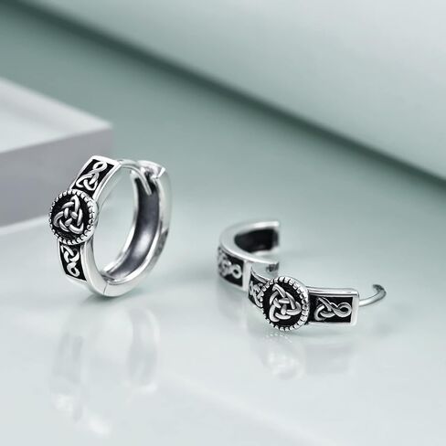 POPLYKE Black Celtic Knot Hoop Earrings 925 Sterling Silver Small Vintage Gothic Punk Rock Hoop Earrings Men… in Saudi Arabia