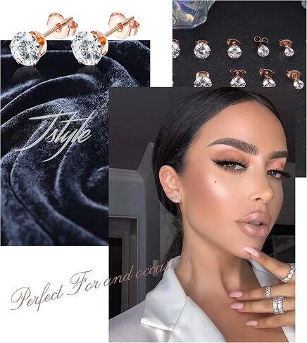 Jstyle Stud Earrings for Women Mens Stainless Steel Earrings, 3-8mm Round Cubic Zirconia Earrings Studs Ear Piercing Jewelry Set in Kuwait