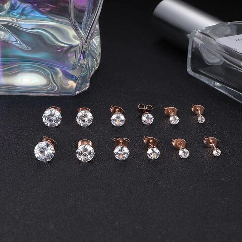 Jstyle Stud Earrings for Women Mens Stainless Steel Earrings, 3-8mm Round Cubic Zirconia Earrings Studs Ear Piercing Jewelry Set in Kuwait