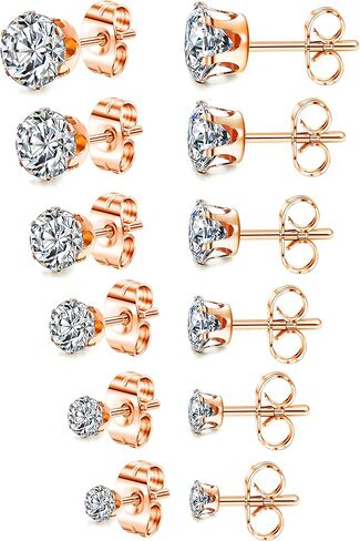 Jstyle Stud Earrings for Women Mens Stainless Steel Earrings, 3-8mm Round Cubic Zirconia Earrings Studs Ear Piercing Jewelry Set in Kuwait