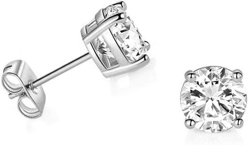 14k White Gold Solitaire Round Cubic Zirconia CZ Stud Earrings with 14k Gold butterfly Push-backs in Saudi Arabia