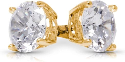 Diamond Stud Earrings For Women, Mens Diamond Earrings, Screw Back Earrings, 14k Yellow Gold 2ct Solitaire Brilliant Round, Princess, & Heart Cut VVS D-E Color [Simulated Diamond] in Kuwait