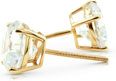 Diamond Stud Earrings For Women, Mens Diamond Earrings, Screw Back Earrings, 14k Yellow Gold 2ct Solitaire Brilliant Round, Princess, & Heart Cut VVS D-E Color [Simulated Diamond] in Kuwait
