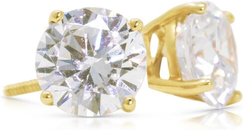 Diamond Stud Earrings For Women, Mens Diamond Earrings, Screw Back Earrings, 14k Yellow Gold 2ct Solitaire Brilliant Round, Princess, & Heart Cut VVS D-E Color [Simulated Diamond] in Kuwait