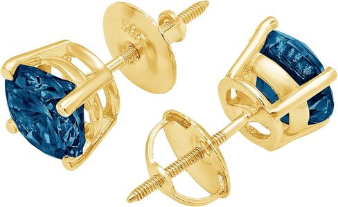 1.0 ct Round Cut ideal VVS1 Conflict Free Gemstone Solitaire Natural London Blue Topaz gemstone Designer Stud Earrings Solid 14k Yellow Gold Screw Back in Kuwait
