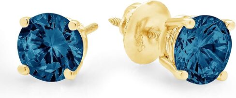 1.0 ct Round Cut ideal VVS1 Conflict Free Gemstone Solitaire Natural London Blue Topaz gemstone Designer Stud Earrings Solid 14k Yellow Gold Screw Back in Kuwait
