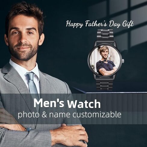 Personalized Photo Watches for Men Women Leather Strap Wrist Custom Any Name Wrist Watch for Couple Boyfriend Father's Day in Saudi Arabia