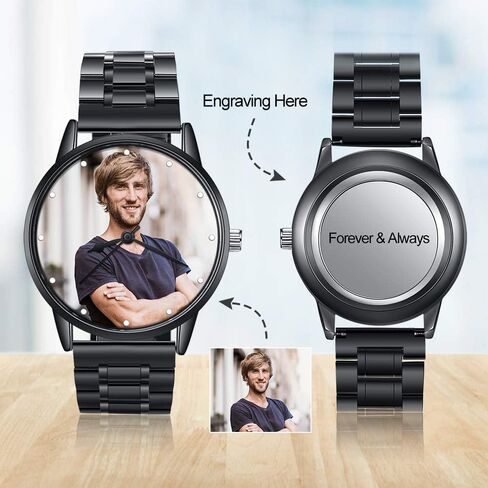 Personalized Photo Watches for Men Women Leather Strap Wrist Custom Any Name Wrist Watch for Couple Boyfriend Father's Day in Saudi Arabia