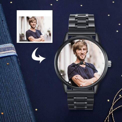 Personalized Photo Watches for Men Women Leather Strap Wrist Custom Any Name Wrist Watch for Couple Boyfriend Father's Day in Saudi Arabia