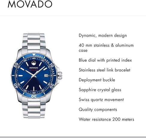 Movado Men's Series 800 Sport Stainless Watch with a Printed Index Dial, Silver/Blue (Model 2600137) in Saudi Arabia