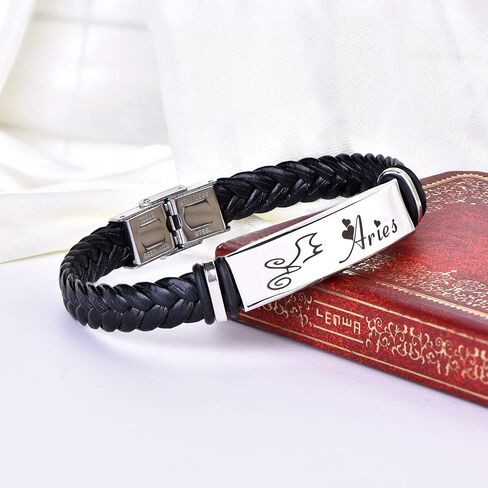 STARCHENIE 12 Constellation Leather Bracelet Zodiac Signs Braided Punk Wrist Rope Cuff Bracelet in Kuwait
