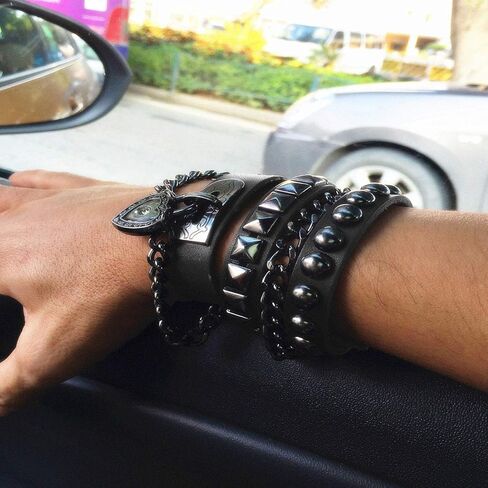 Y-الأزرق متعدد الطبقات سوار الشرير المسامير رصع الكفة متعددة دائرة سوار معصمه من الجلد الطبيعي in Kuwait