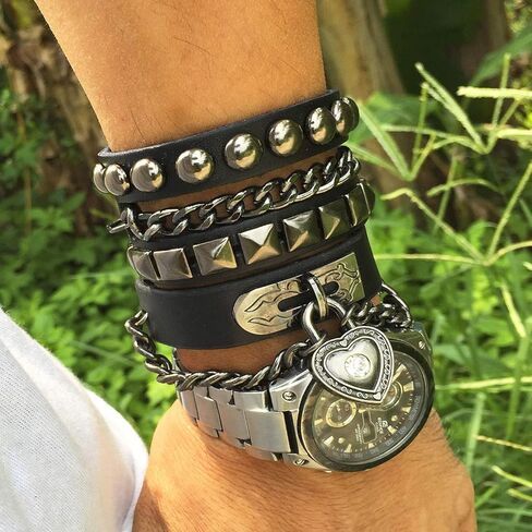 Y-الأزرق متعدد الطبقات سوار الشرير المسامير رصع الكفة متعددة دائرة سوار معصمه من الجلد الطبيعي in Kuwait