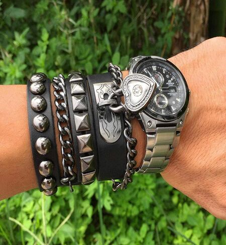 Y-الأزرق متعدد الطبقات سوار الشرير المسامير رصع الكفة متعددة دائرة سوار معصمه من الجلد الطبيعي in Kuwait