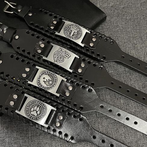 4 PCS Viking Leather Bracelet - Medieval Leather Cuff Wristband of Wolf Fenrir in Saudi Arabia