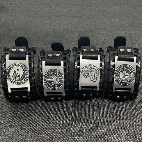 4 PCS Viking Leather Bracelet - Medieval Leather Cuff Wristband of Wolf Fenrir in Saudi Arabia