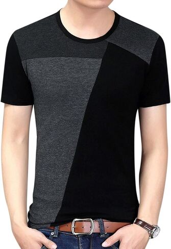 Yong Horse Men's Casual Stitching Tops Shirts Slim Fit Crew Neck Short and Long Sleeve Athletic Basic Cotton T-Shirt in Saudi Arabia
