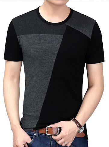 Yong Horse Men's Casual Stitching Tops Shirts Slim Fit Crew Neck Short and Long Sleeve Athletic Basic Cotton T-Shirt in Saudi Arabia