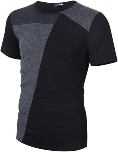 Yong Horse Men's Casual Stitching Tops Shirts Slim Fit Crew Neck Short and Long Sleeve Athletic Basic Cotton T-Shirt in Saudi Arabia