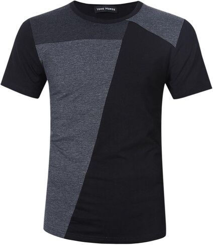 Yong Horse Men's Casual Stitching Tops Shirts Slim Fit Crew Neck Short and Long Sleeve Athletic Basic Cotton T-Shirt in Saudi Arabia