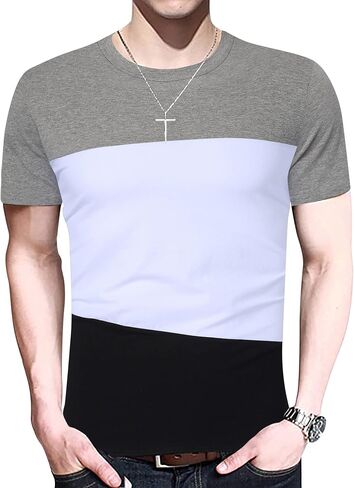 Yong Horse Men's Casual Stitching Tops Shirts Slim Fit Crew Neck Short and Long Sleeve Athletic Basic Cotton T-Shirt in Saudi Arabia
