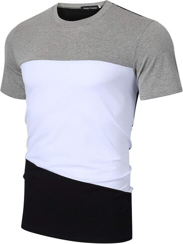 Yong Horse Men's Casual Stitching Tops Shirts Slim Fit Crew Neck Short and Long Sleeve Athletic Basic Cotton T-Shirt in Saudi Arabia