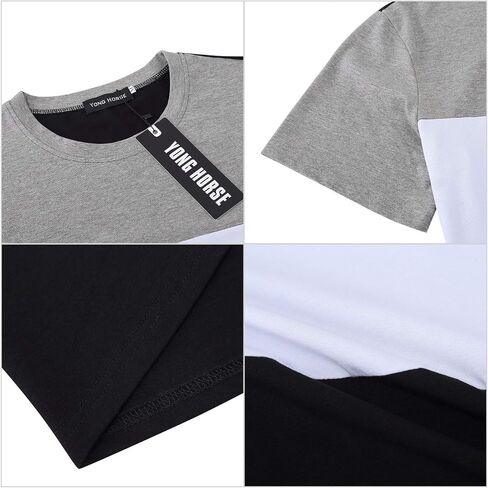 Yong Horse Men's Casual Stitching Tops Shirts Slim Fit Crew Neck Short and Long Sleeve Athletic Basic Cotton T-Shirt in Saudi Arabia