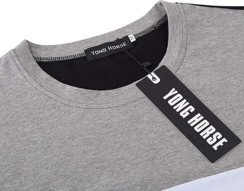 Yong Horse Men's Casual Stitching Tops Shirts Slim Fit Crew Neck Short and Long Sleeve Athletic Basic Cotton T-Shirt in Saudi Arabia