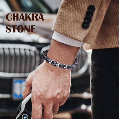 Personalized Stone Beads Bracelets for Men Lava Beads Name Bracelet Tiger Eye Beads Bracelet with Custom Name Engraved Bracelet for Fathers Day in Saudi Arabia