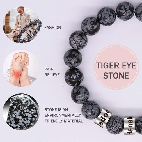 Personalized Stone Beads Bracelets for Men Lava Beads Name Bracelet Tiger Eye Beads Bracelet with Custom Name Engraved Bracelet for Fathers Day in Saudi Arabia
