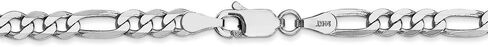 Solid 14k White Gold 4mm Flat Figaro Chain Necklace - with Secure Lobster Lock Clasp in Saudi Arabia
