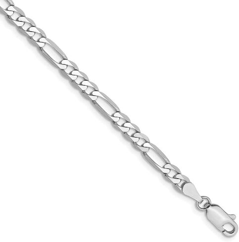 Solid 14k White Gold 4mm Flat Figaro Chain Necklace - with Secure Lobster Lock Clasp in Saudi Arabia