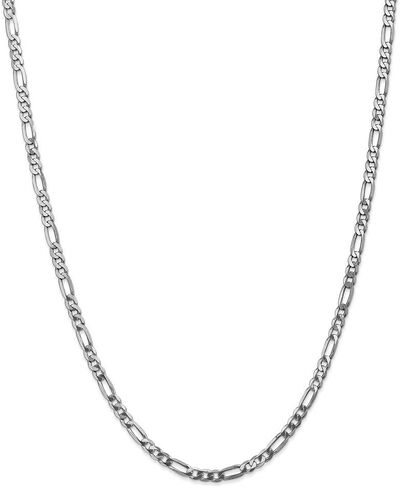 Solid 14k White Gold 4mm Flat Figaro Chain Necklace - with Secure Lobster Lock Clasp in Kuwait