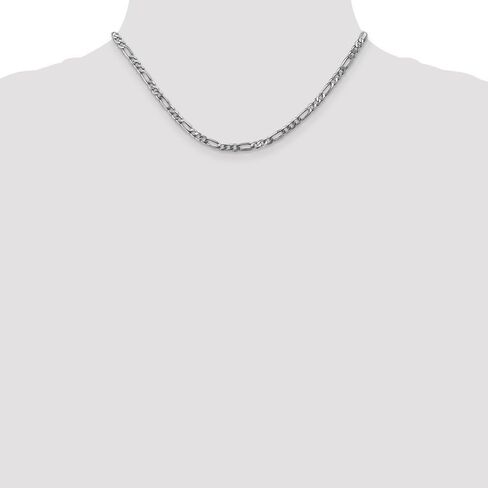 Solid 14k White Gold 4mm Flat Figaro Chain Necklace - with Secure Lobster Lock Clasp in Kuwait