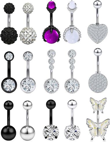 Vsnnsns 14G Belly Button Rings Belly Rings for Women Stainless Steel CZ Opal Belly Button Piercing Jewelry Belly Bars Curved Navel Ring Barbell Body Jewelry Piercing for Women Men 18Pcs in Kuwait