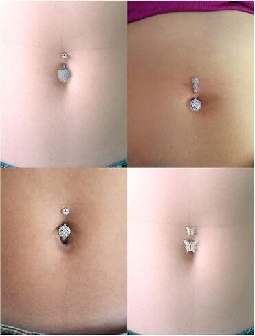Vsnnsns 14G Belly Button Rings Belly Rings for Women Stainless Steel CZ Opal Belly Button Piercing Jewelry Belly Bars Curved Navel Ring Barbell Body Jewelry Piercing for Women Men 18Pcs in Kuwait