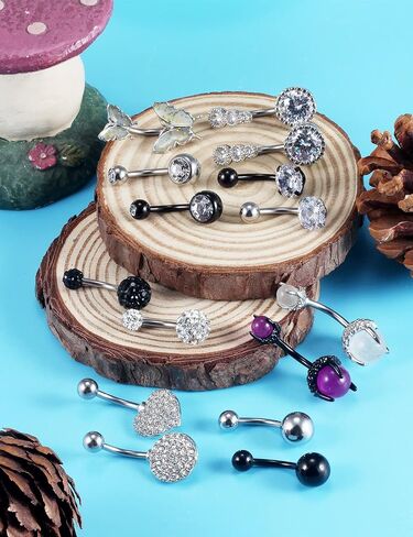 Vsnnsns 14G Belly Button Rings Belly Rings for Women Stainless Steel CZ Opal Belly Button Piercing Jewelry Belly Bars Curved Navel Ring Barbell Body Jewelry Piercing for Women Men 18Pcs in Kuwait