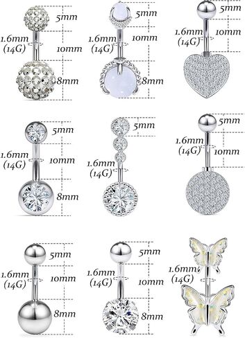Vsnnsns 14G Belly Button Rings Belly Rings for Women Stainless Steel CZ Opal Belly Button Piercing Jewelry Belly Bars Curved Navel Ring Barbell Body Jewelry Piercing for Women Men 18Pcs in Kuwait
