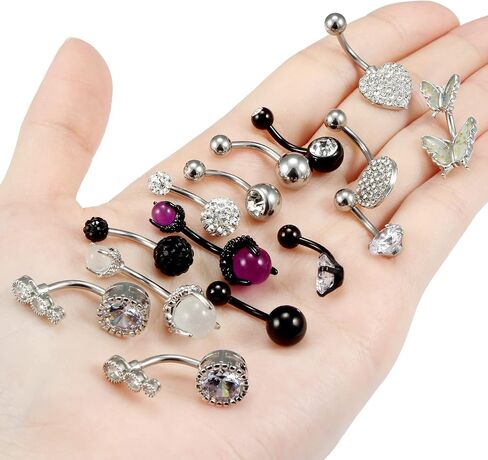 Vsnnsns 14G Belly Button Rings Belly Rings for Women Stainless Steel CZ Opal Belly Button Piercing Jewelry Belly Bars Curved Navel Ring Barbell Body Jewelry Piercing for Women Men 18Pcs in Kuwait