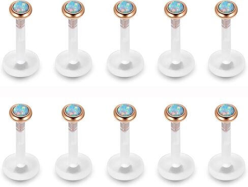 PiercingJ 8-10 قطع 16 جرام من الفولاذ المقاوم للصدأ + الأشعة فوق البنفسجية المرنة من الأكريليك أوبال كريستال الزنمة التجنيب المرن من الأكريليك لحلقة الشفاه Labret Monroe Studs Tragus Helix Cartilage Barbell Earring in Kuwait