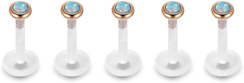 PiercingJ 8-10 قطع 16 جرام من الفولاذ المقاوم للصدأ + الأشعة فوق البنفسجية المرنة من الأكريليك أوبال كريستال الزنمة التجنيب المرن من الأكريليك لحلقة الشفاه Labret Monroe Studs Tragus Helix Cartilage Barbell Earring in Kuwait