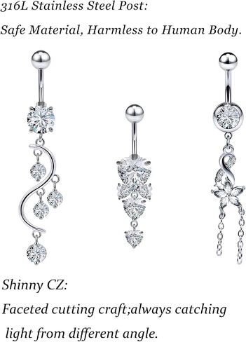 Vsnnsns 14G Belly Button Rings Belly Rings for Women Stainless Steel CZ Opal Dangle Belly Button Piercing Jewelry Belly Rings Bars Curved Navel Ring Barbell Body Jewelry Piercing for Women Men 11Pcs in Saudi Arabia