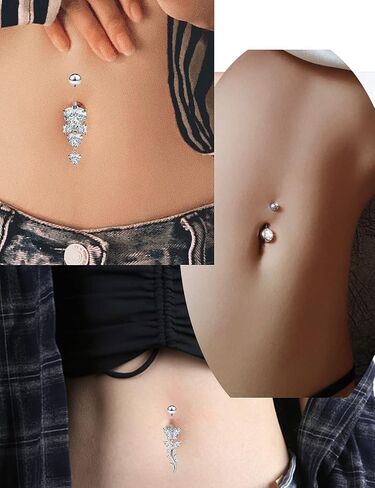Vsnnsns 14G Belly Button Rings Belly Rings for Women Stainless Steel CZ Opal Dangle Belly Button Piercing Jewelry Belly Rings Bars Curved Navel Ring Barbell Body Jewelry Piercing for Women Men 11Pcs in Saudi Arabia