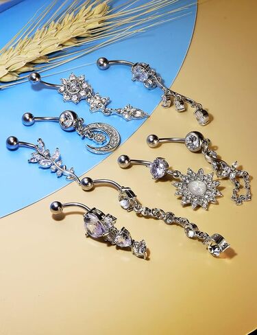 Vsnnsns 14G Belly Button Rings Belly Rings for Women Stainless Steel CZ Opal Dangle Belly Button Piercing Jewelry Belly Rings Bars Curved Navel Ring Barbell Body Jewelry Piercing for Women Men 11Pcs in Saudi Arabia