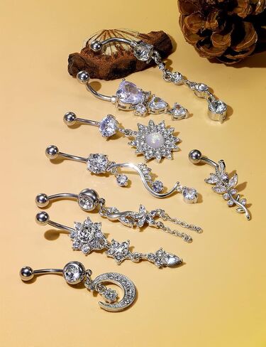 Vsnnsns 14G Belly Button Rings Belly Rings for Women Stainless Steel CZ Opal Dangle Belly Button Piercing Jewelry Belly Rings Bars Curved Navel Ring Barbell Body Jewelry Piercing for Women Men 11Pcs in Saudi Arabia