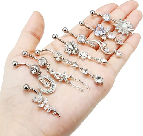 Vsnnsns 14G Belly Button Rings Belly Rings for Women Stainless Steel CZ Opal Dangle Belly Button Piercing Jewelry Belly Rings Bars Curved Navel Ring Barbell Body Jewelry Piercing for Women Men 11Pcs in Saudi Arabia