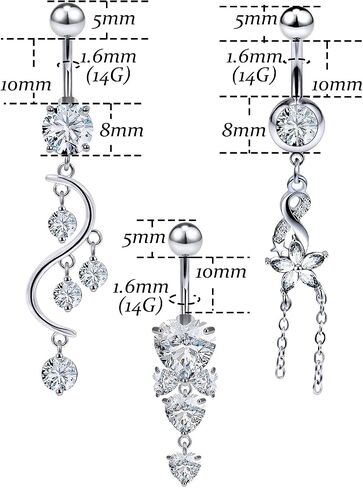 Vsnnsns 14G Belly Button Rings Belly Rings for Women Stainless Steel CZ Opal Dangle Belly Button Piercing Jewelry Belly Rings Bars Curved Navel Ring Barbell Body Jewelry Piercing for Women Men 11Pcs in Saudi Arabia