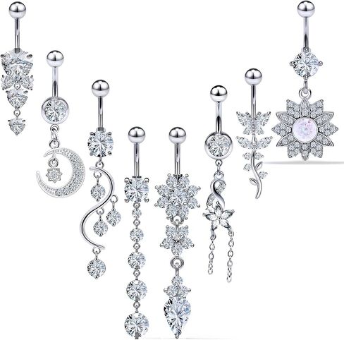 Vsnnsns 14G Belly Button Rings Belly Rings for Women Stainless Steel CZ Opal Dangle Belly Button Piercing Jewelry Belly Rings Bars Curved Navel Ring Barbell Body Jewelry Piercing for Women Men 11Pcs in Saudi Arabia