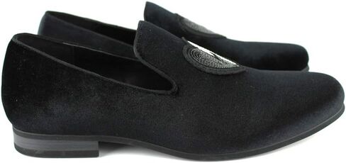 ÃZARMAN Men's Velvet Slip On Black & White Sequin Heart Embroidered Dress Loafers in Saudi Arabia